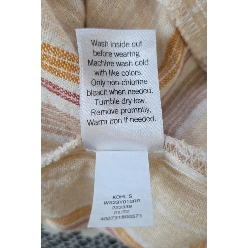 Sonoma Midi Skirt XXL Beige Striped Linen Blend Elastic‎ Pockets Casual Comfort